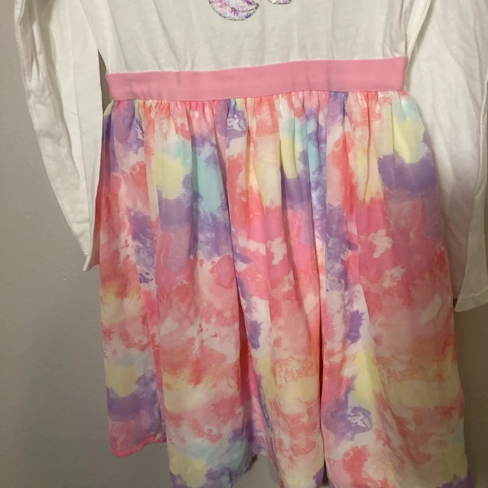 7-7 the children’s place girls dress unicorn sequins tie dye large 10/12 NWT